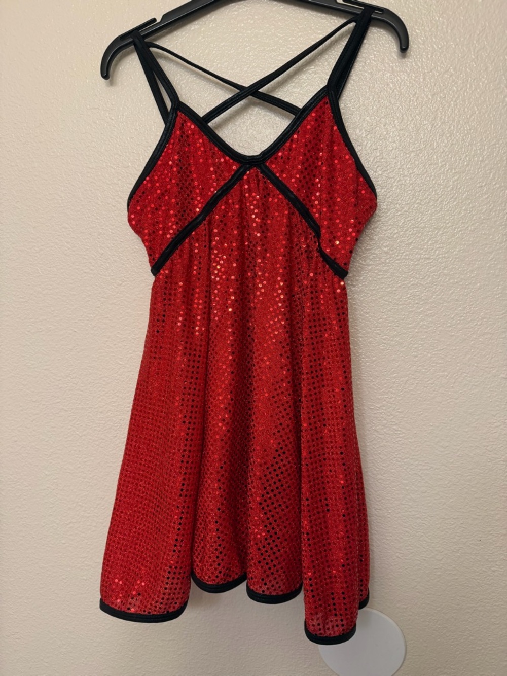 Curtain Call Dance Costume E2574 red leotard slip dress sequin vintage MA adult
